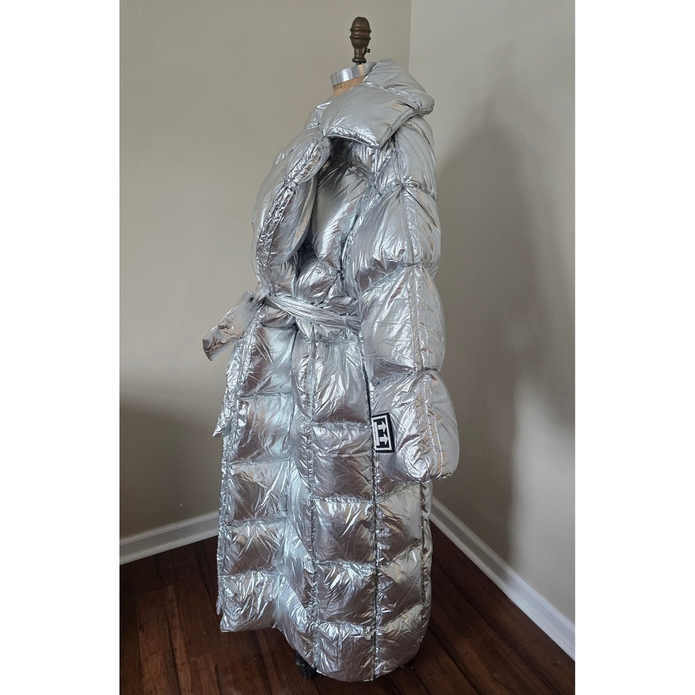 Off-White c/o Virgil Abloh Silver Metallic Long Puffer Coat Size S - Picture 3 of 8